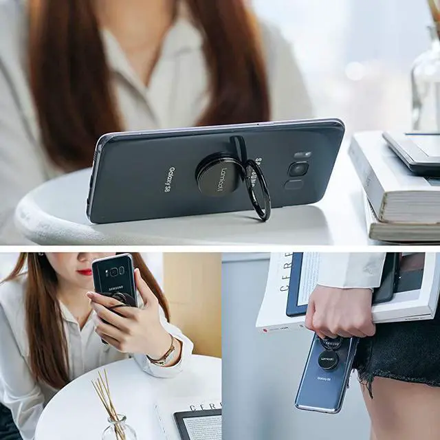 Alt view image 2 of 7 - Cell Phone Ring Holder Finger Stand  Phone Kickstand Metal Grip Hook Work with Magnetic Car Mount Compatible with Phone 12 Mini 11 Pro Xs Max XR X 8 7 6 6s Plus Smartphone Accessories BLK