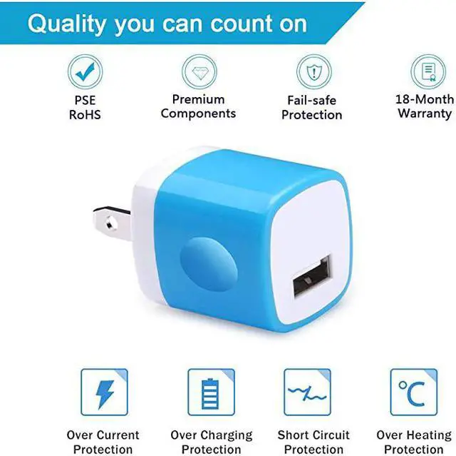 Alt view image 2 of 7 - Wall Adapter Charger Cubes 5Pack 1A Travel Single Port Wall Charger Plug Charging Block Box Compatible iPhone XXR88 Plus76S Plus Samsung Galaxy S10e S10 S9 S8 PlusS7Note 1098 LG G8 G7