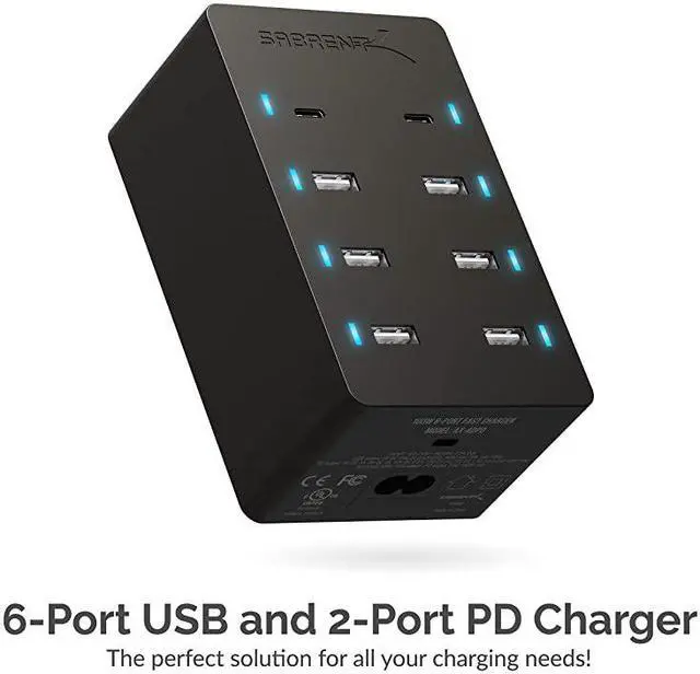 Alt view image 2 of 7 - 100 Watt 8Port FamilySized USB Rapid Charger UL Certified Includes 2 PD Power Delivery Ports AXADPD
