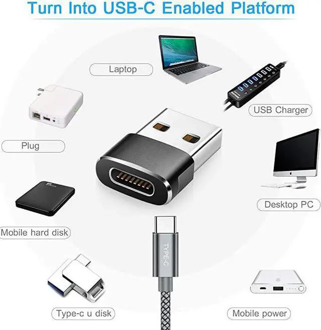 Alt view image 6 of 7 - USB C Female to USB Male Adapter 2 Pack Upgraded VersionType C to USB A ConnectorWorks with LaptopsChargersand More Devices with Standard USB A Interface