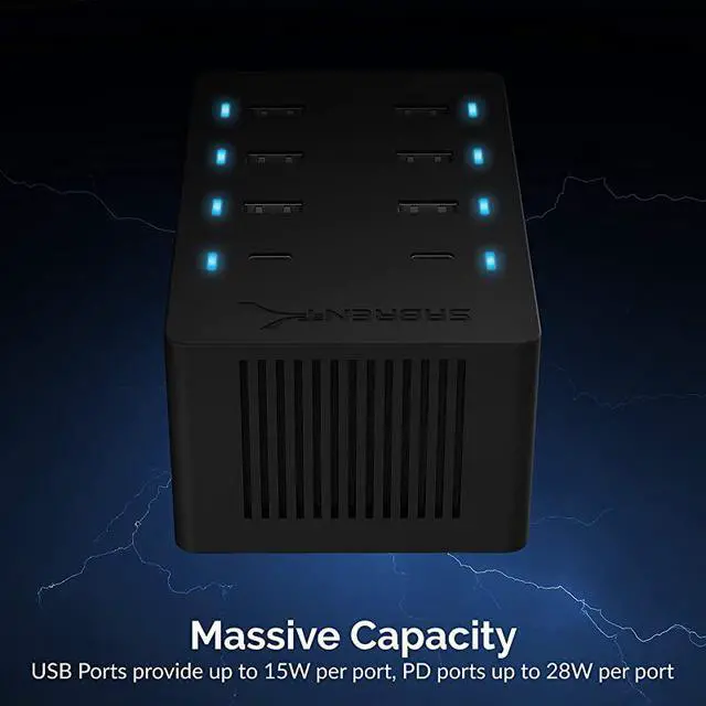 Alt view image 7 of 7 - 100 Watt 8Port FamilySized USB Rapid Charger UL Certified Includes 2 PD Power Delivery Ports AXADPD