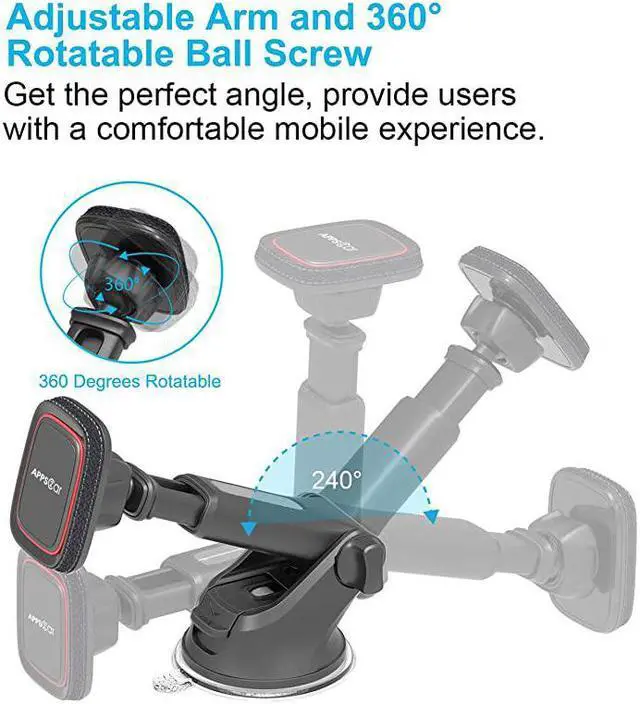 Alt view image 7 of 7 - Magnetic Phone Car Mount, Universal Dashboard Windshield Industrial-Strength Suction Cup Car Phone Mount Holder with Adjustable Telescopic Arm,6 Strong Magnets,for All Cell Phones