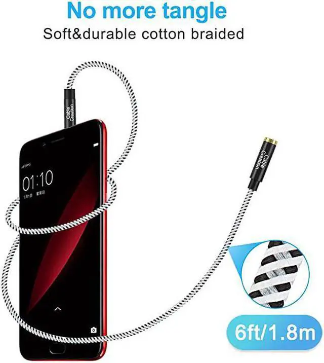 Alt view image 7 of 7 - 35mm Headphone Extension Cable  35mm Male to Female Stereo Audio Extension Cable Adapter with Gold Plated Connector 2Pack 6 Feet