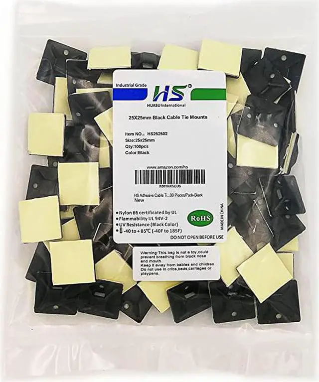 Alt view image 6 of 6 - Strong Cable Zip Tie Mounts with Screw Hole Zip Wire Tie Mounting Base (100 Pack) Self Adhesive Tie Mount Black,Zip Tie Mounting Squares 1x1 Inch