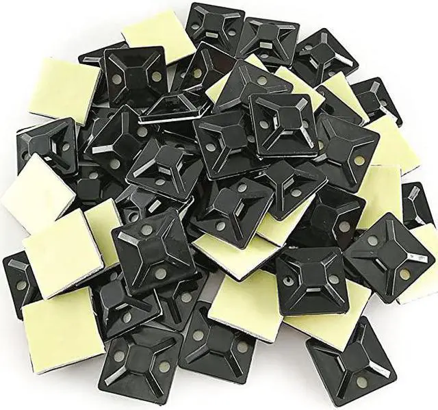 Alt view image 4 of 6 - Strong Cable Zip Tie Mounts with Screw Hole Zip Wire Tie Mounting Base (100 Pack) Self Adhesive Tie Mount Black,Zip Tie Mounting Squares 1x1 Inch
