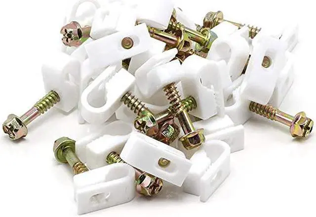 Alt view image 2 of 7 - Single Coaxial Cable Clips Cat6 Electrical Wire Cable Clip 14 in 6 mm Screw Clip and Fastener White 100 Pieces per Bag