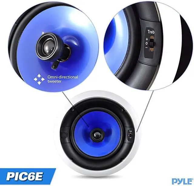 Alt view image 4 of 4 - 2-Way In-Wall In-Ceiling Speaker System, Dual 6.5 Inch 250W Pair of Hi-Fi Ceiling Wall Flush Mount Speakers w/ 1" Silk Dome Tweeter, Adjustable Treble Control For Home Theater Entertainment  PIC6E