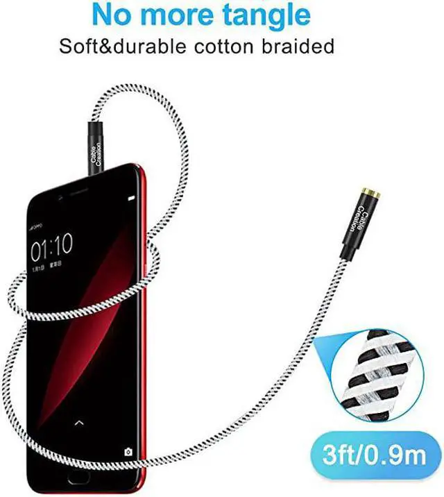 Alt view image 7 of 7 - 35mm Headphone Extension Cable  35mm Male to Female Stereo Audio Extension Cable Adapter with Gold Plated Connector 3 Feet 09M
