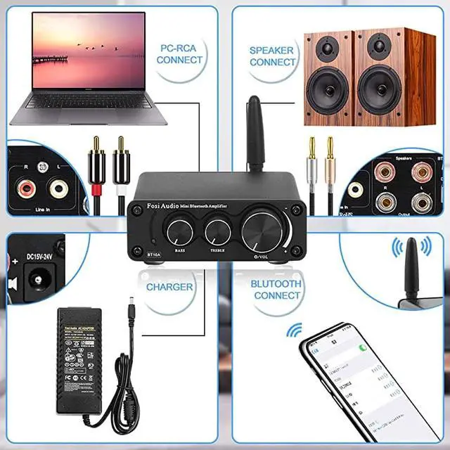 Alt view image 2 of 6 - Bluetooth 50 Stereo Audio Amplifier Receiver 2 Channel Class D Mini HiFi Integrated Amp for Home Speakers 50W x 2 TPA3116  BT10A