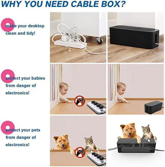 Alt view image 3 of 3 - of Three Cable Management Boxes Organizer Large Storage Wires Keeper Holder for Desk TV Computer USB Hub System to Cover and Hide amp Power Strips amp Cords Black