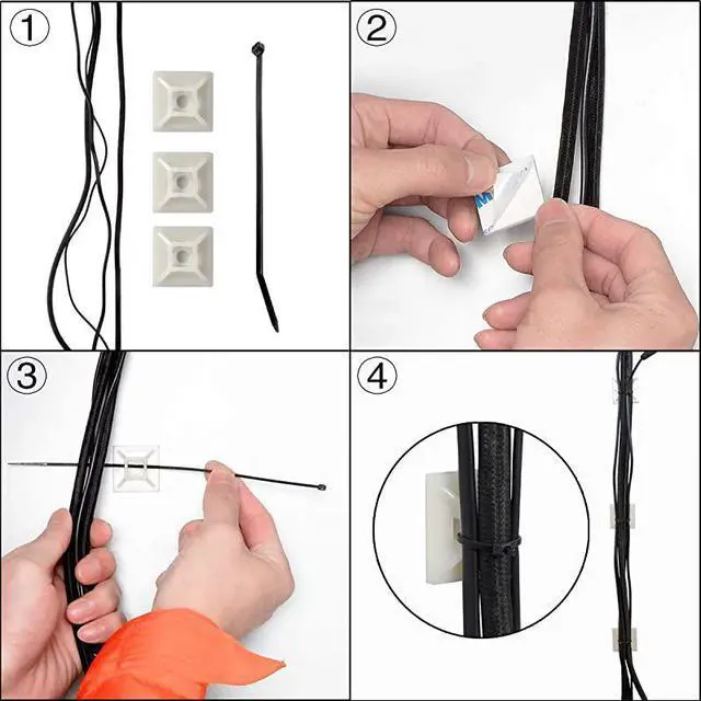 Alt view image 4 of 6 - 100 PCS Cable Zip Tie Mounts Self Adhesive Wire Cable Clips Organizer Holders Black 11 inch 28mm x 28mm HS102