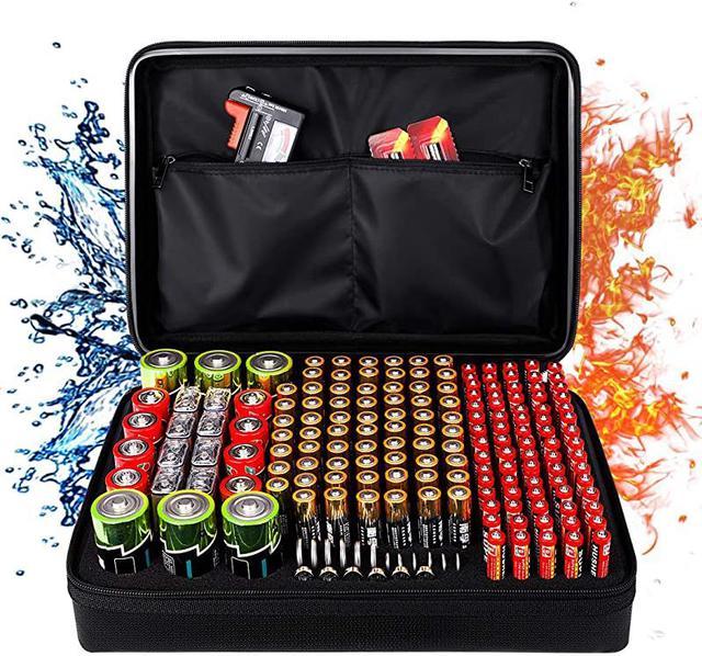 Battery Organizer Storage Box Waterproof Explosionproof Safe Carrying Case  Bag Hard Holder Holds 182 Batteries AA AAA C D 9V with Battery Tester BT168  Not Includes Batteries 