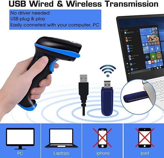 Alt view image 3 of 7 - Barcode Scanner Wireless 2in1 24Ghz Wireless+USB 20 Wired Handheld Bar Code Scanner Reader with USB Receiver for Store Supermarket Warehouse