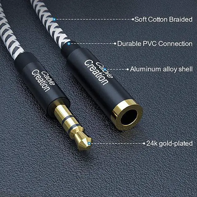 Alt view image 2 of 7 - 35mm Headphone Extension Cable  35mm Male to Female Stereo Audio Extension Cable Adapter with Gold Plated Connector 2Pack 6 Feet