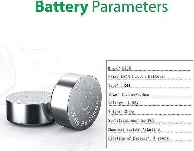 Alt view image 2 of 7 - 20 Pack LR44 AG13 357 303 SR44 Battery 15V Button Coin Cell Batteries