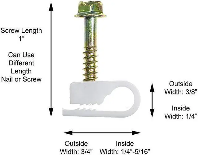 Alt view image 4 of 7 - Single Coaxial Cable Clips Cat6 Electrical Wire Cable Clip 14 in 6 mm Screw Clip and Fastener White 100 Pieces per Bag