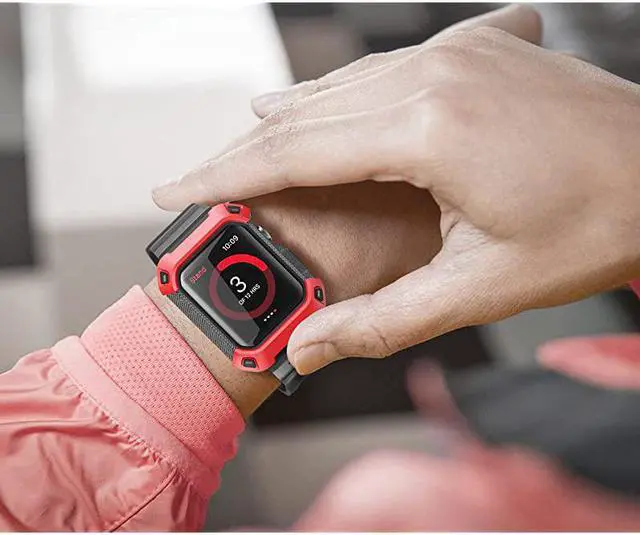 Alt view image 6 of 7 - Unicorn Beetle Pro Case for Apple Watch 3 42mm Rugged Protective Case with Strap Bands for Apple Watch Series 321 Red