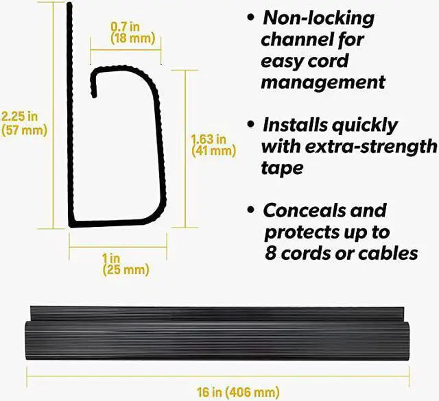 Alt view image 4 of 7 - J Channel Desk Cable Organizer by  10 Black Raceway Channels Cord Cover Management Kit for Desks Offices and Kitchens