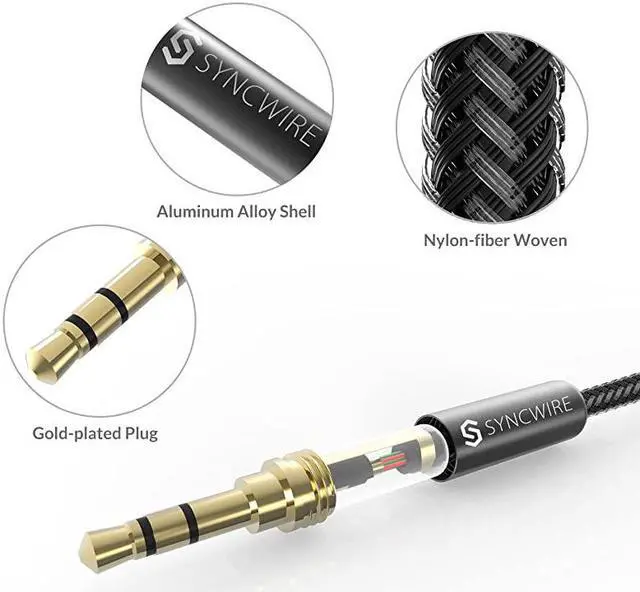 Alt view image 6 of 7 - 35mm Nylon Braided Aux Cable 33ft1mHiFi Sound Audio Auxiliary Input Adapter Male to Male AUX Cord for Headphones Car Home Stereos Speaker iPhone iPad iPod Echo amp More Black