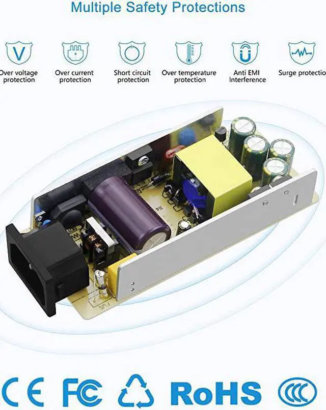 Alt view image 4 of 7 - DC 12V 5A Power Supply Adapter Converter Transformer AC 100240V input with 55x21mm DC Output Jack for 5050 3528 LED Strip Module Light