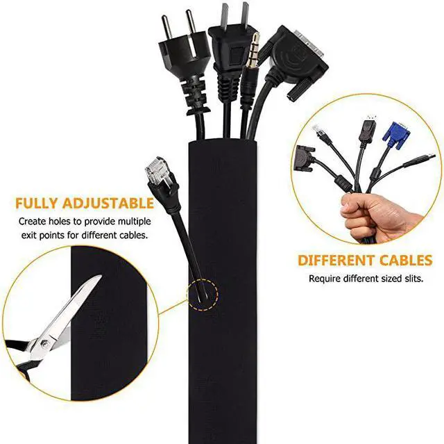 Alt view image 2 of 7 - Cord Organizer System Cable Management Sleeve 195 inch Wire Cover with Zipper Cable Wrap Cord Sleeves for TV Computer Office Home Entertainment 4 Pack
