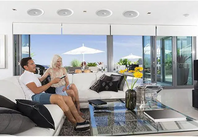 Alt view image 4 of 5 - 8 Ceiling Wall Mount Speakers Pair of 2Way Midbass Woofer Speaker Directable 1 Titanium Dome Tweeter Flush Design w 55Hz22kHz Frequency Response amp 300 Watts Peak Easy Installation  PDIC80