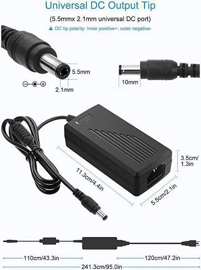 Alt view image 3 of 7 - DC 12V 5A Power Supply Adapter Converter Transformer AC 100240V input with 55x21mm DC Output Jack for 5050 3528 LED Strip Module Light