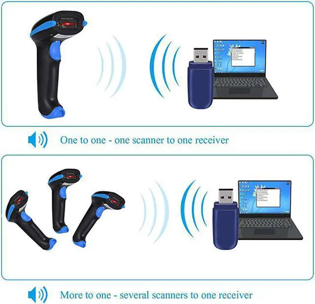 Alt view image 4 of 7 - Barcode Scanner Wireless 2in1 24Ghz Wireless+USB 20 Wired Handheld Bar Code Scanner Reader with USB Receiver for Store Supermarket Warehouse