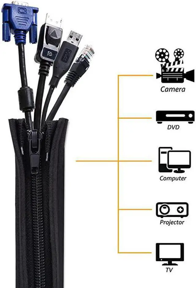 Alt view image 3 of 7 - Cord Organizer System Cable Management Sleeve 195 inch Wire Cover with Zipper Cable Wrap Cord Sleeves for TV Computer Office Home Entertainment 4 Pack
