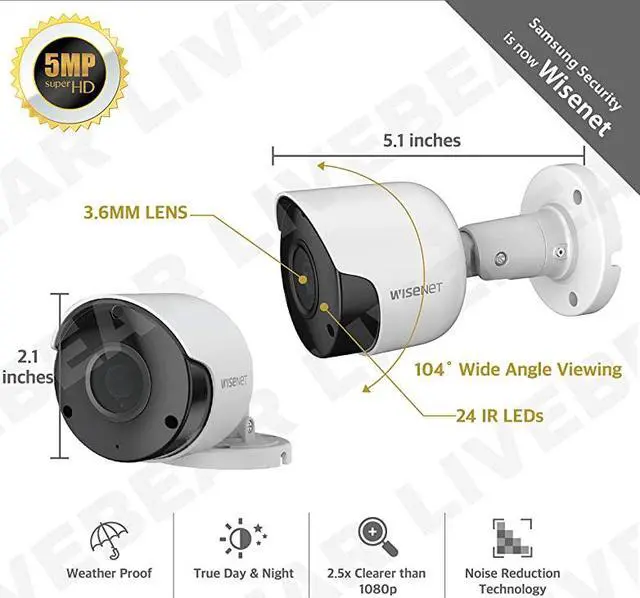 Alt view image 3 of 7 - SDC89445BF 5MP CCTV Surveillance Weatherproof Bullet Security Camera 82ft IR Distance Plastic Housing 36mm Lens 104° Wide Angle Quad Pack