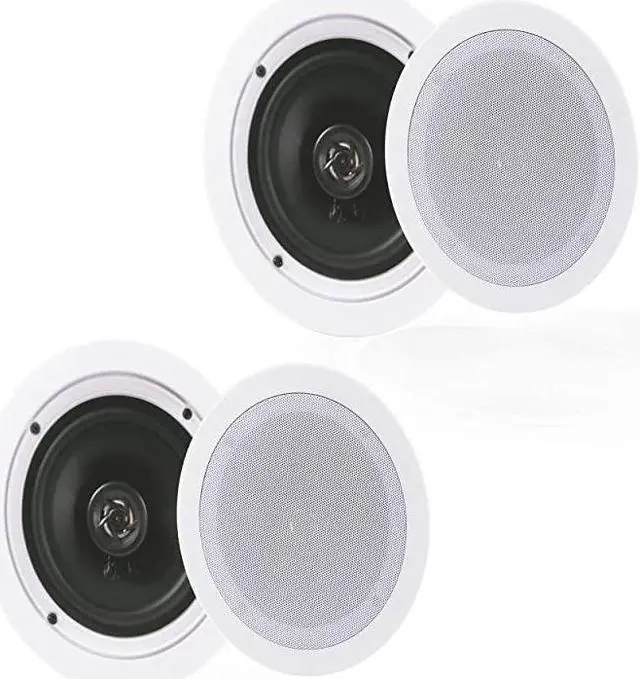 Main image of Pair 525 Flush Mount inWall inCeiling 2Way Home Speaker System Spring Loaded Quick Connections Dual Polyprone Cone Polymer Tweeter Stereo Sound 150 Watts PDIC1651RD