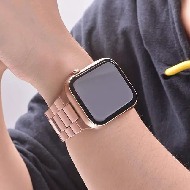 Alt view image 6 of 7 - Compatible with Rose Gold Apple Watch Band 40mm 38mm Upgraded Version Solid Slim Metal iWatch Strap for Apple Watch Series 543 Rose Gold Women