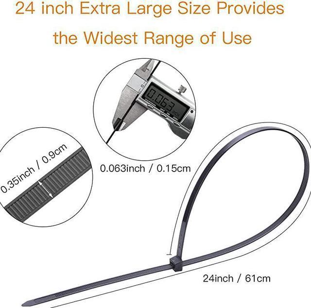 Cable Ties 24 Inch Heavy Duty Zip Ties with 200 Pounds Tensile Strength for  Multi-Purpose Use, Self-Locking UV Resistant Nylon Tie Wraps, Indoor and