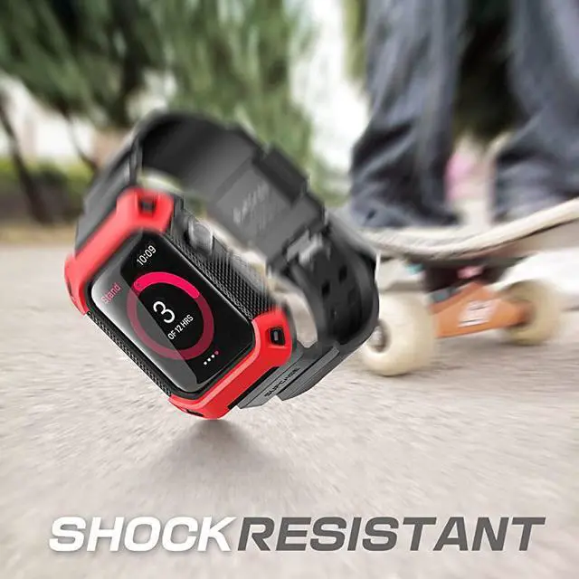 Alt view image 5 of 7 - Unicorn Beetle Pro Case for Apple Watch 3 42mm Rugged Protective Case with Strap Bands for Apple Watch Series 321 Red