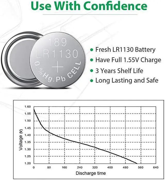 Alt view image 3 of 6 - 20 Pack LR1130 AG10 Battery 15V LongLasting Alkaline Button Cell Batteries