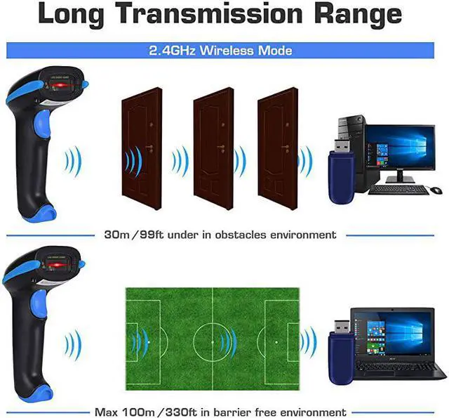 Alt view image 6 of 7 - Barcode Scanner Wireless 2in1 24Ghz Wireless+USB 20 Wired Handheld Bar Code Scanner Reader with USB Receiver for Store Supermarket Warehouse
