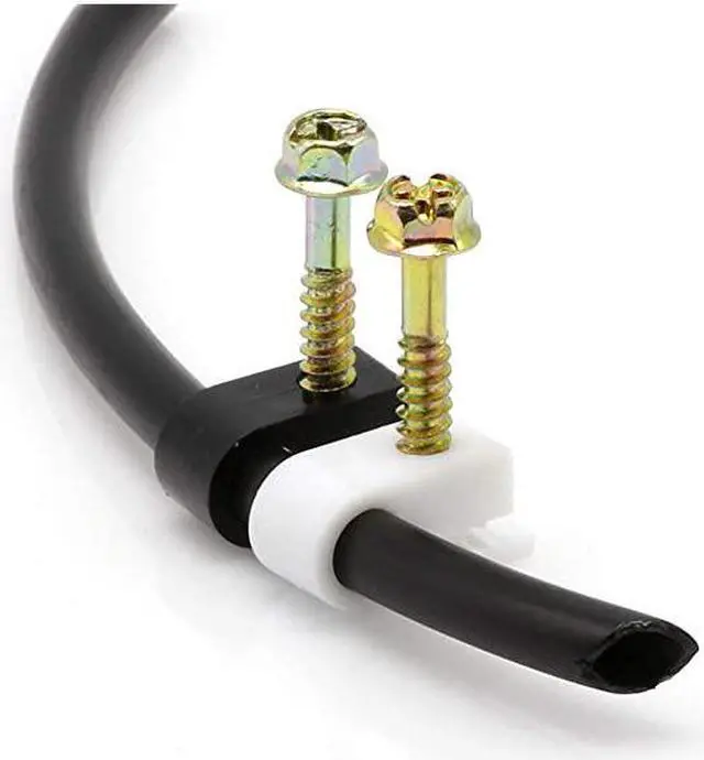 Alt view image 6 of 7 - Single Coaxial Cable Clips Cat6 Electrical Wire Cable Clip 14 in 6 mm Screw Clip and Fastener White 100 Pieces per Bag