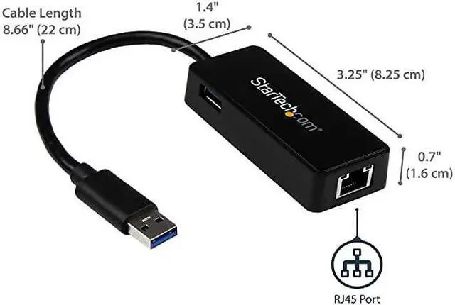 Alt view image 2 of 7 - com USB 30 Ethernet Adapter USB 30 Network Adapter NIC with USB Port USB to RJ45 USB Passthrough USB31000SPTB