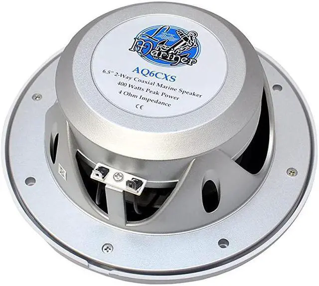 Main image of 625 Inch Marine Speakers 2 Way Water Resistant Audio Stereo Sound System with 400 Watt Power Attachable Grills and Resin Treatment for Indoor and Outdoor Use 1 Pair AQ6CXS Silver