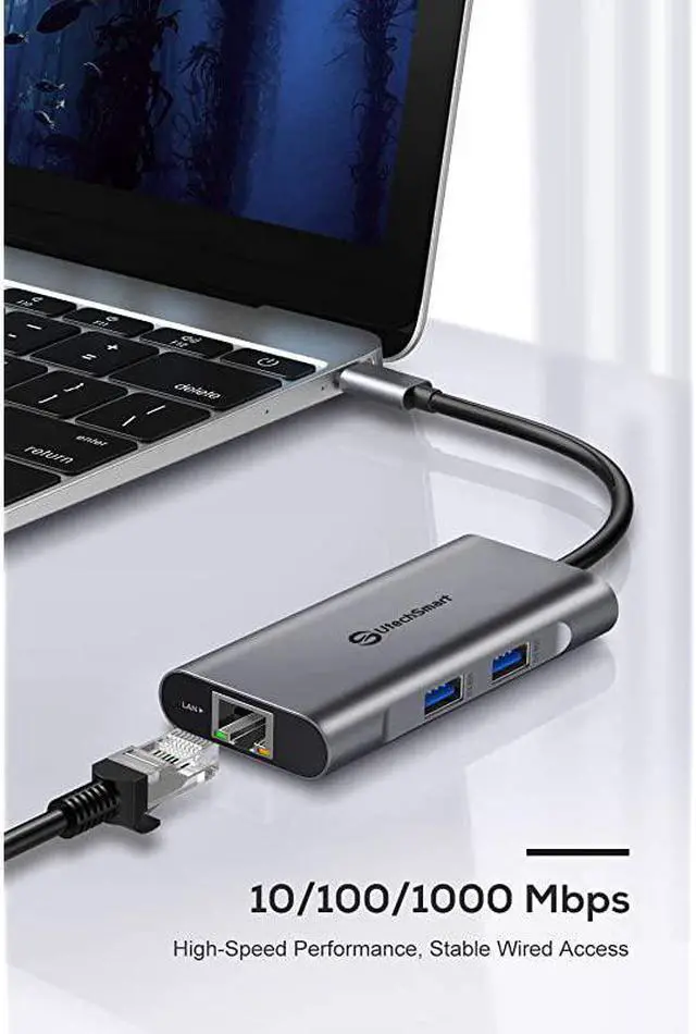 Alt view image 6 of 7 - USB C Hub  6 In 1 USB C to HDMI Adapter with 1000M Ethernet Power Delivery Pd Type C Charging Port 3 USB 30 Ports Adapter Compatible for MacBook Pro Chromebook XPS and USB C devices