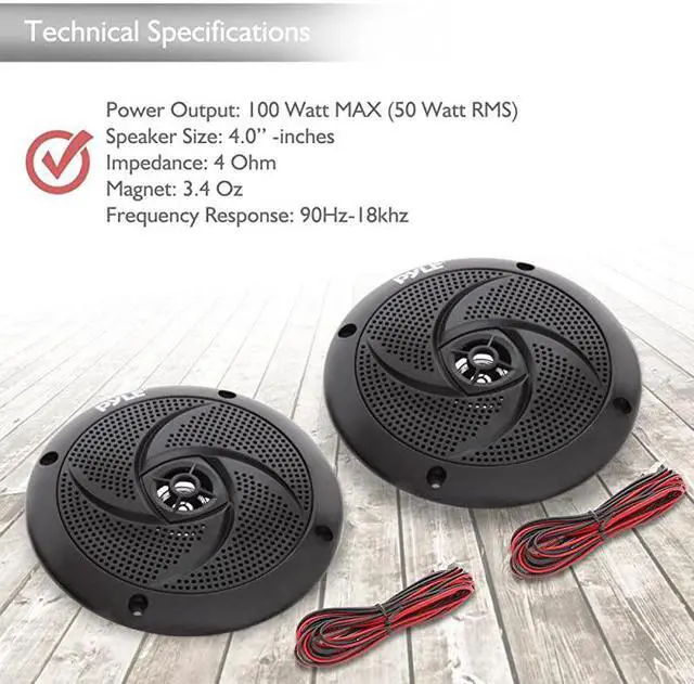 Alt view image 5 of 6 - Marine Speakers 4 Inch 2 Way Waterproof and Weather Resistant Outdoor Audio Stereo Sound System with 100 Watt Power and Low Profile Slim Style Design 1 Pair PLMRS4B Black