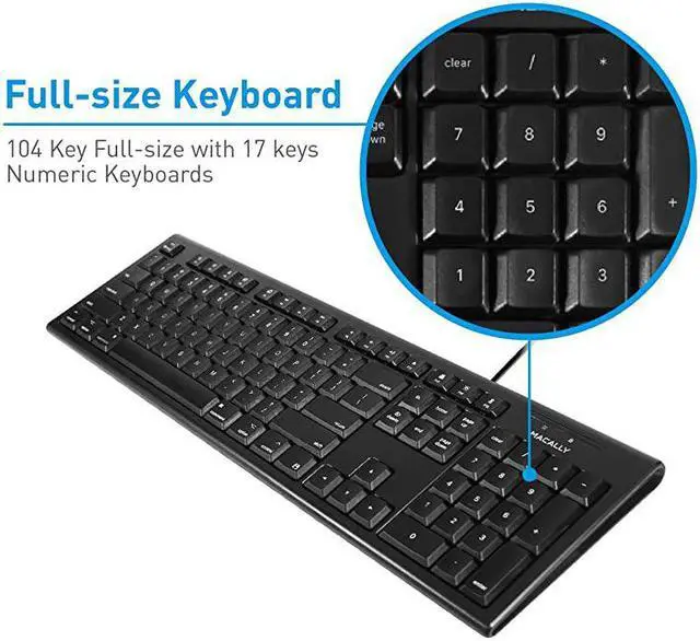Alt view image 2 of 7 - Full Size Mac Wired Keyboard Compatible with All Macs with USB Port Durable Mac Keyboard with Number Pad 16 Apple Shortcut Keys Rubber Keycaps Spill Proof QKEYB Black