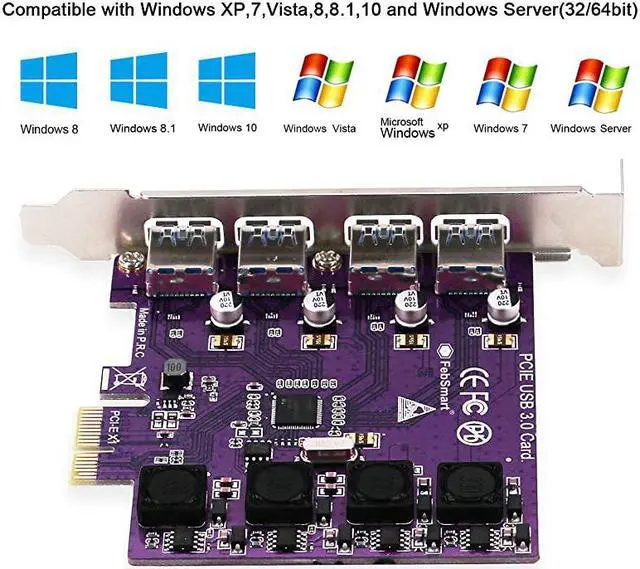 Alt view image 5 of 7 - 4 Ports USB 30 Super Fast 5Gbps PCI ExpressPCIe Expansion Card for Windows Server XP7Vista88110 PCsBuild in SelfPowered TechnologyNo Need Additional Power SupplyFSU4Pro