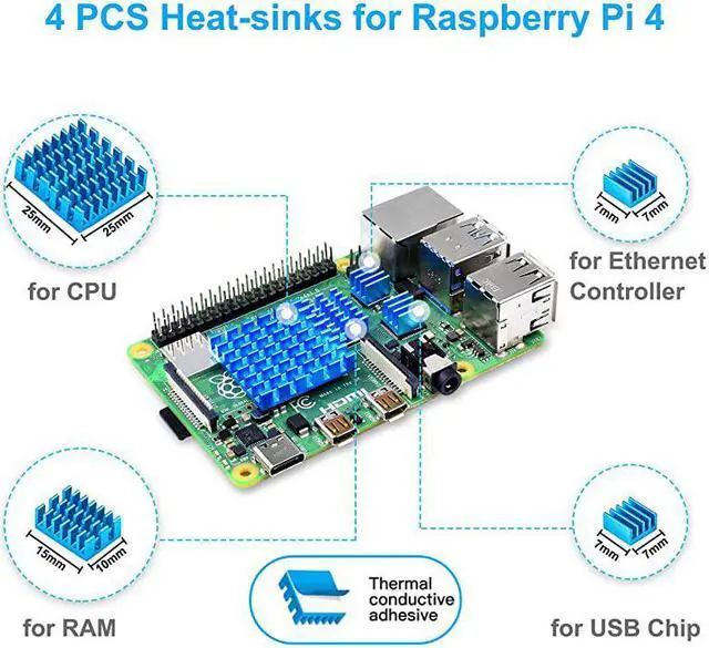 Alt view image 4 of 5 - Case for Raspberry Pi 4 with Large Fan and 4 × Aluminum Heat Sinks for Raspberry Pi 4 Model BPi 4 Board Not IncludedBlackBlue