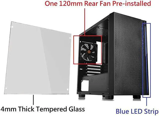 Alt view image 2 of 7 - Versa H18 Tempered Glass Black Spcc Micro ATX Gaming Computer Case CA-1J4-00S1WN-01
