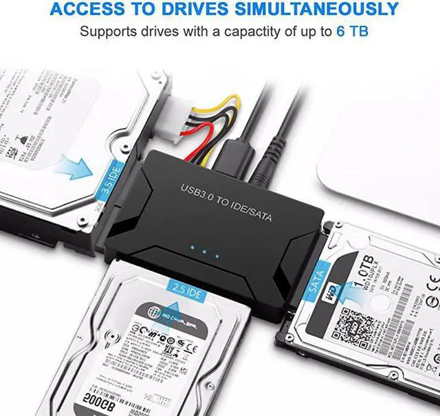 Alt view image 3 of 6 - 3.0 to IDE/SATA Converter Hard Drive Adapter with Power Switch for 2.5"/3.5"SATA HDD/SSD & IDE HDD Drives Optical Drive, Support 6TB, Include 12V 2A Power Adapter & 3.0 Cable