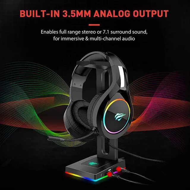 Alt view image 4 of 7 - RGB Headphones Stand with 35mm AUX and 2 USB Ports Headphone Holder for Gamers Gaming PC Accessories Desk