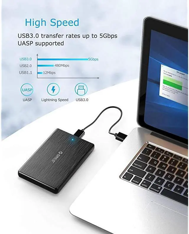 Alt view image 2 of 7 - USB30 to SATA III 25 External Hard Drive Enclosure for 7mm and 95mm 25 Inch SATA HDDSSD Tool Free UASP Supported Black2189U3