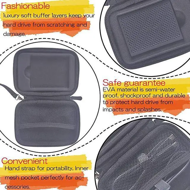 Alt view image 6 of 7 - Samsung T5 SSD Case Comb, 2 Pc Silicone Shockproof Case +1 Pc Hard Leather Zipper Travel Storager for Samsung T5 T3 T1 Portable External SSD(250G 500G 1T 2T) w/ Cable Organizer[5.4x3.8x1.7inch]