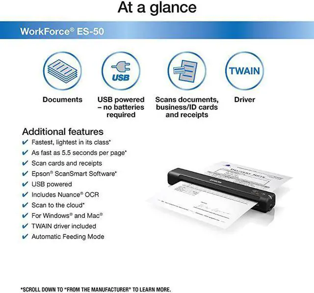 Alt view image 2 of 6 - WorkForce ES-50 Portable Sheet-Fed Document Scanner for PC and Mac